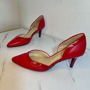 Life Stride Red Patent Pointed-Toe D'Orsay Heels